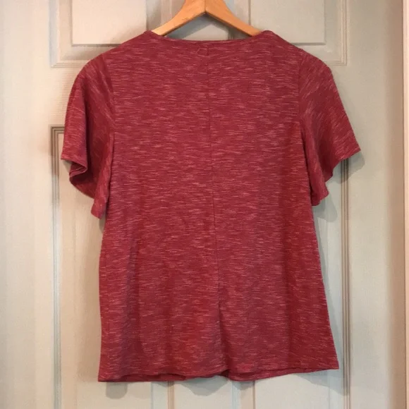 Como Vintage Women's S Red Fall Poly Rayon Button Knit Short Sleeve VNeck Top - Picture 6 of 6